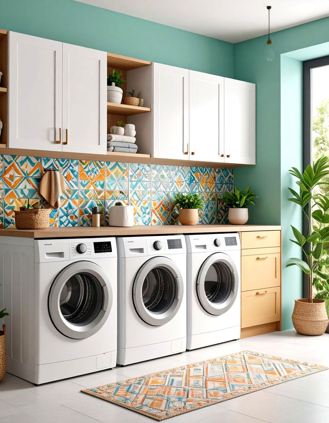 Patterned Cement Tile Backsplash - 24 Laundry Room Backsplash Ideas