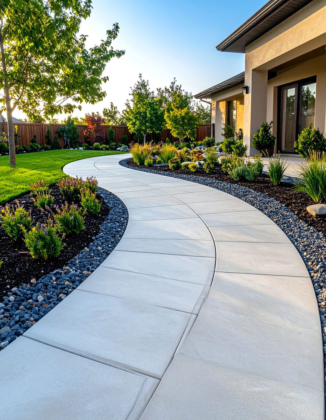 Patterned Concrete Curved Walkways - 24 Curved Walkway Ideas