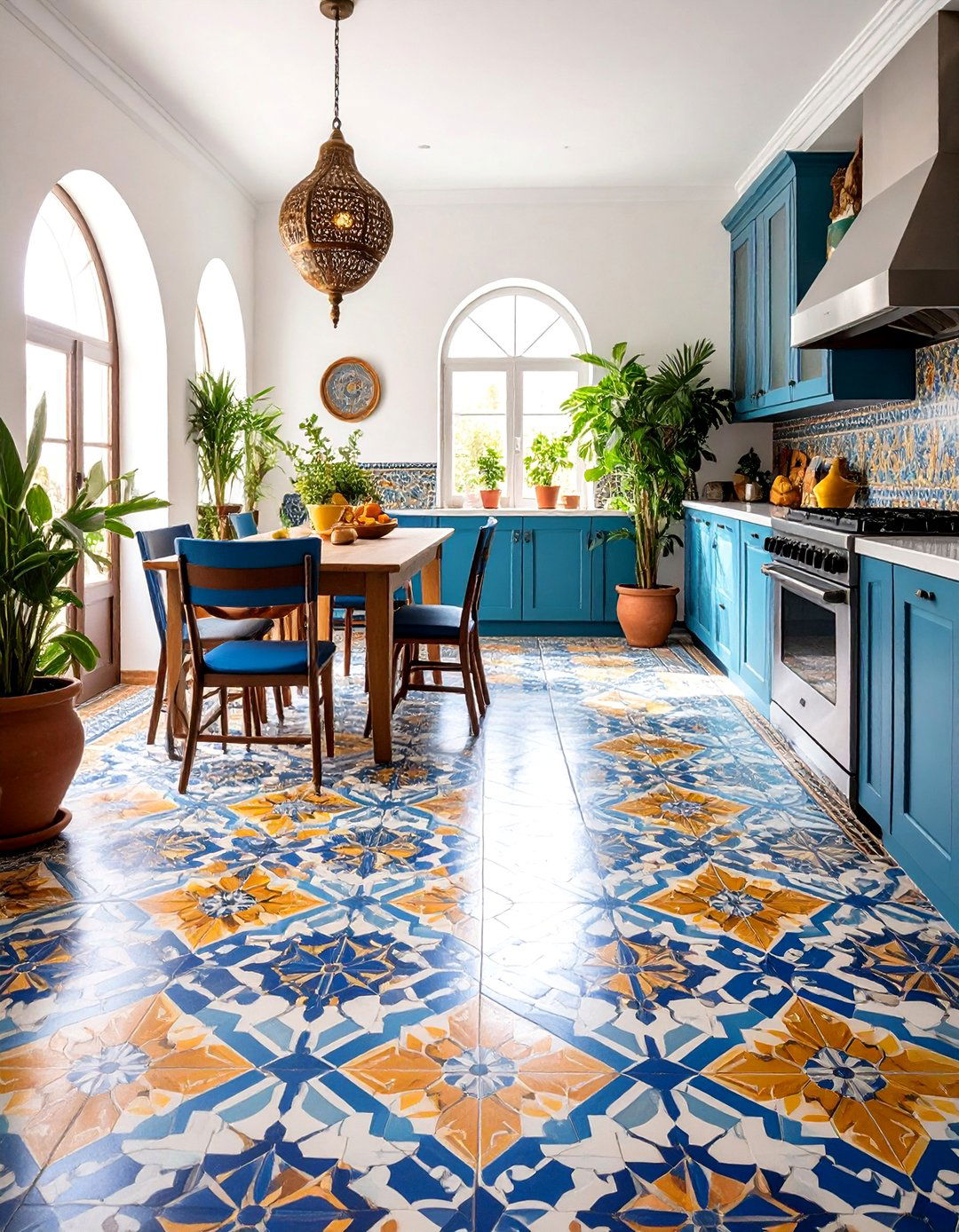 Patterned Floor Tiles - 24 Boho Kitchen Ideas