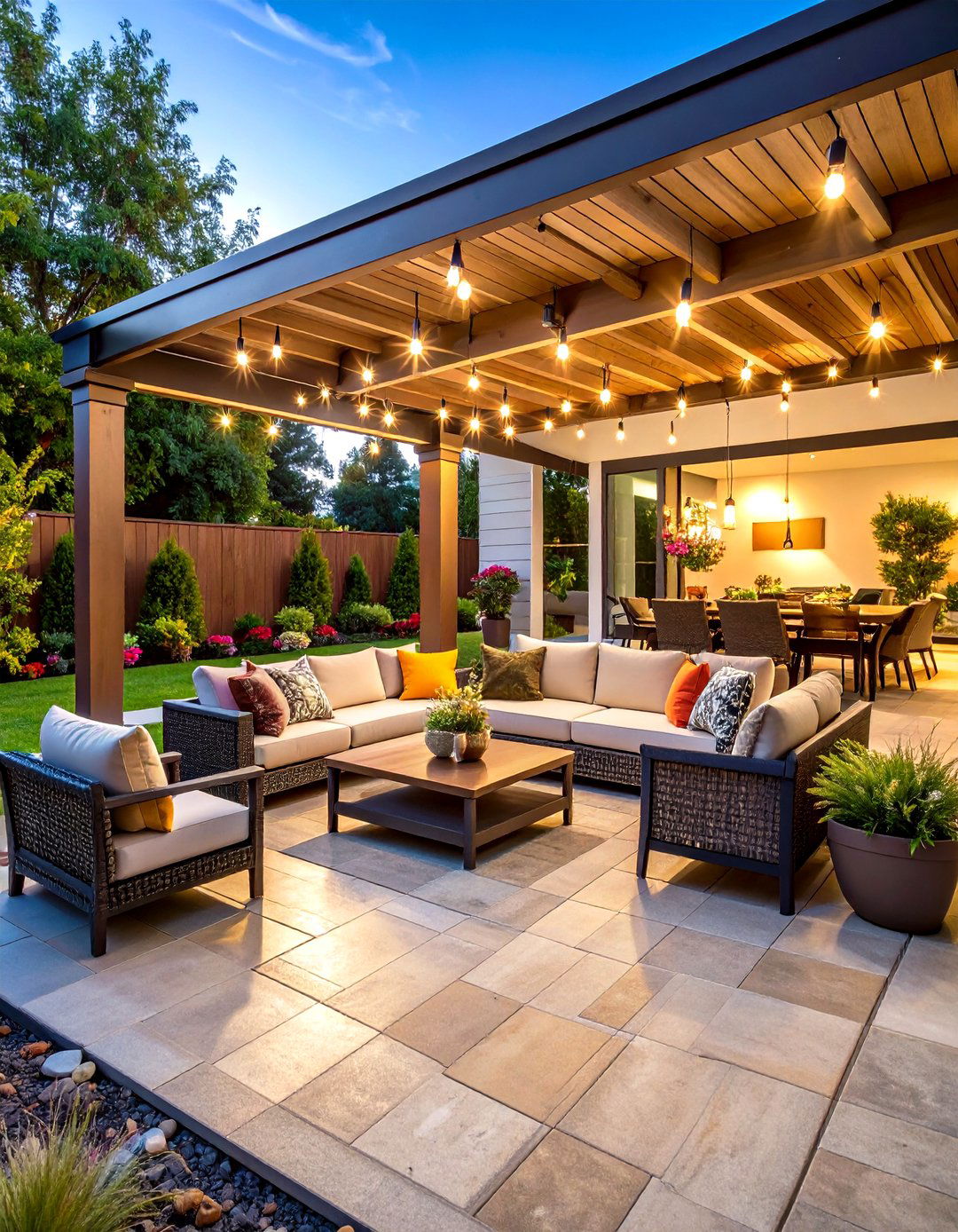Paver Patio Entertainment Space - 24 Under Deck Landscaping Ideas