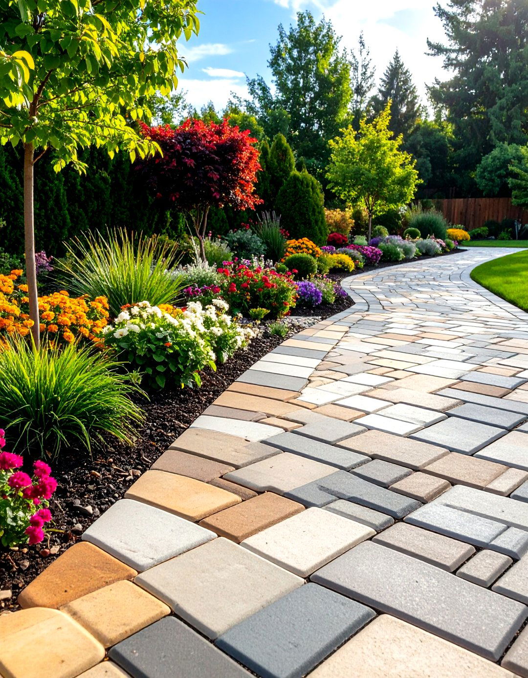 Paver Stone Combination Design - 24 Gravel Driveway Edging Ideas