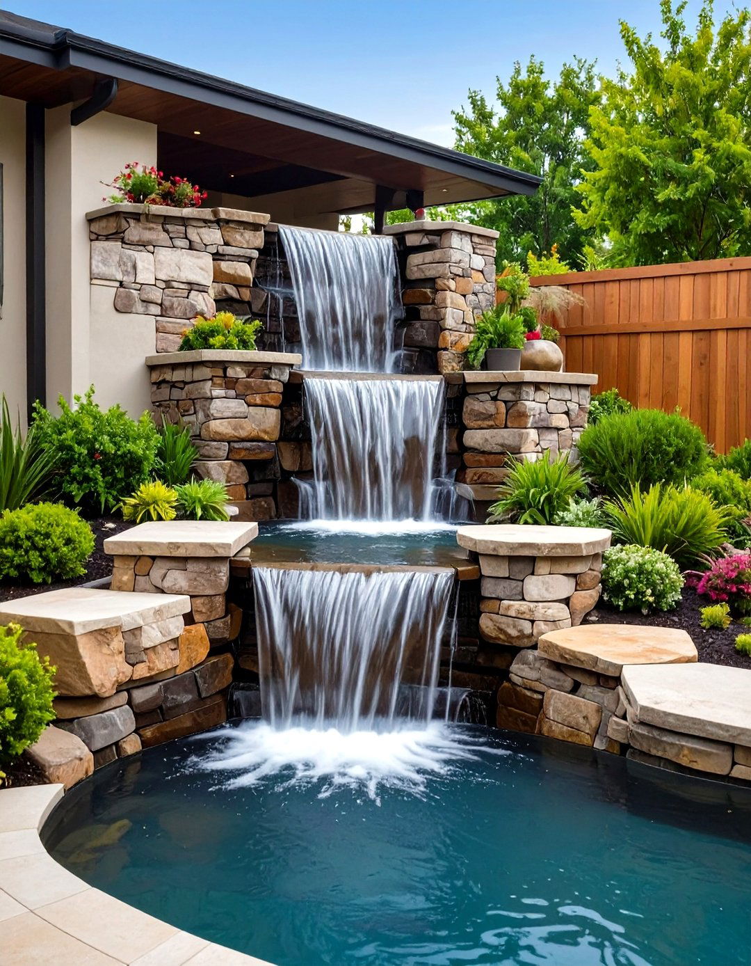 Paving Stone Waterfall Design - 24 Pondless Waterfall Ideas