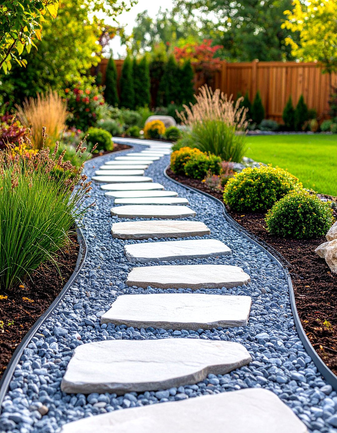 Pea Gravel Bordered Stone Paths - 24 Stone Walkway Ideas