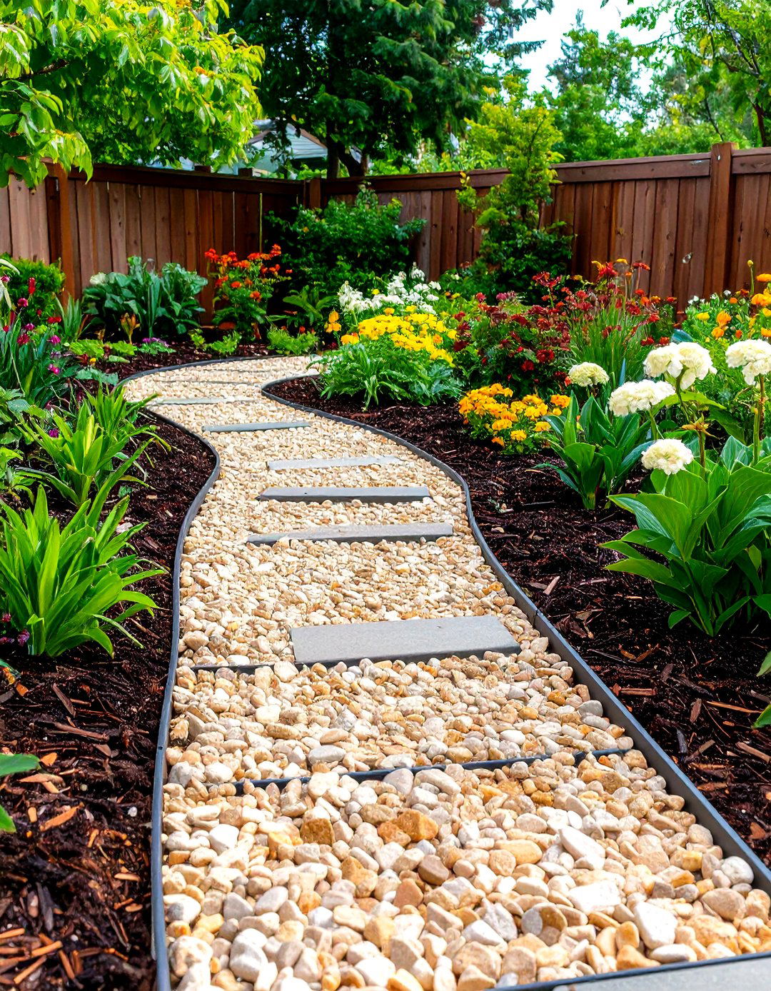 Pea Gravel Pathway Integration - 24 Front Yard Landscaping Ideas With Rocks and Mulch