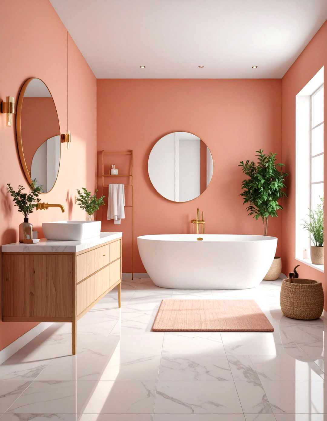 Peach Bathroom with White Fixtures - 24 Bathroom Color Ideas