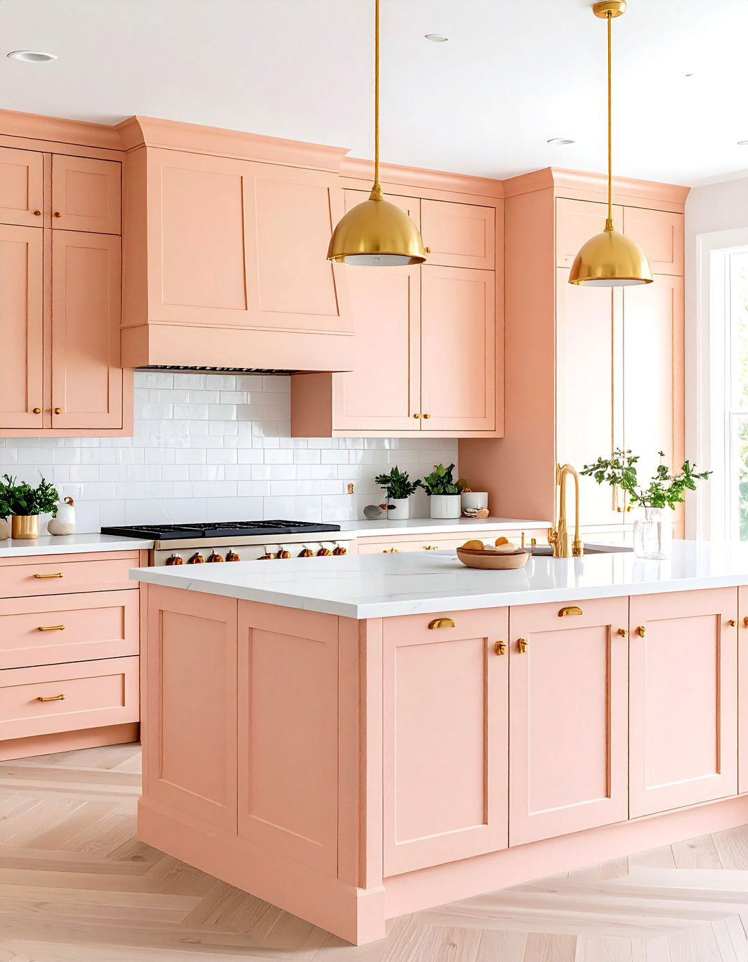 Peach Kitchen with Gold Hardware - 24 Kitchen Color Ideas