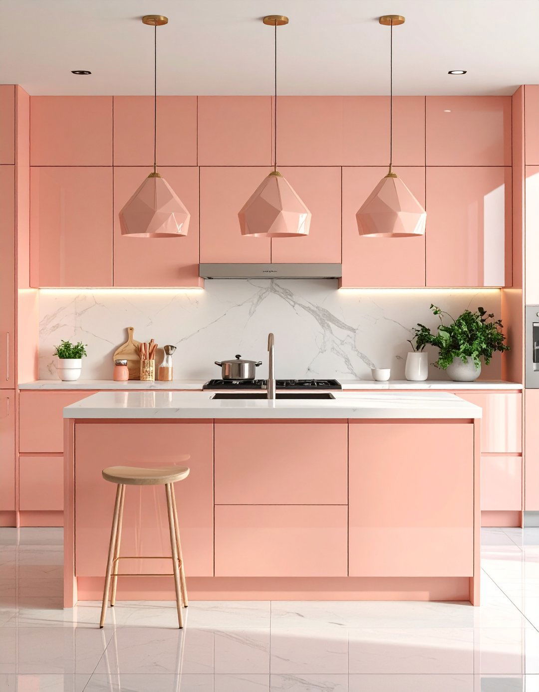 Peach Pink Contemporary Kitchen - 24 Pink Kitchen Ideas