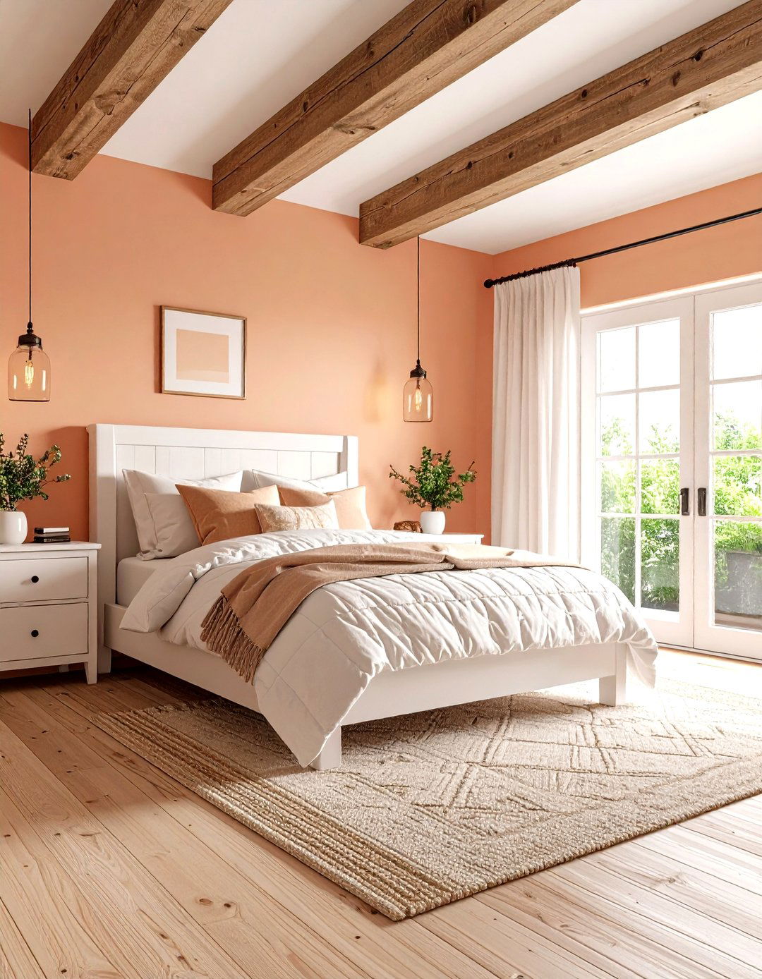 Peach and Cream Farmhouse Bedroom - 24 Pastel Bedroom Ideas