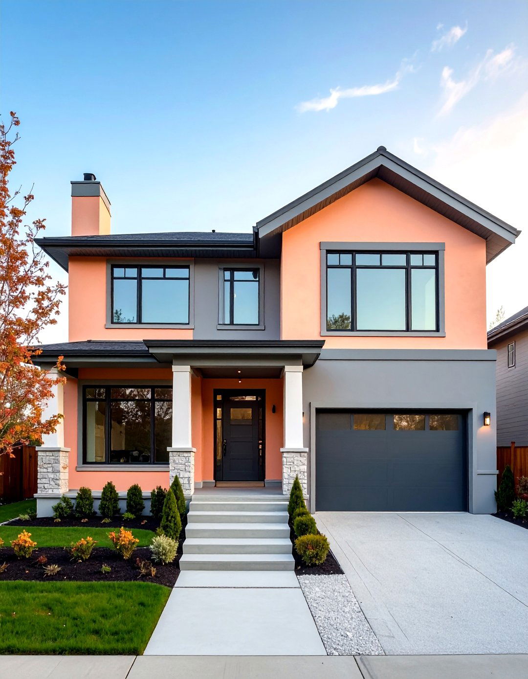 Peach and Grey Minimalist Sophistication - 24 Orange House Exterior Ideas