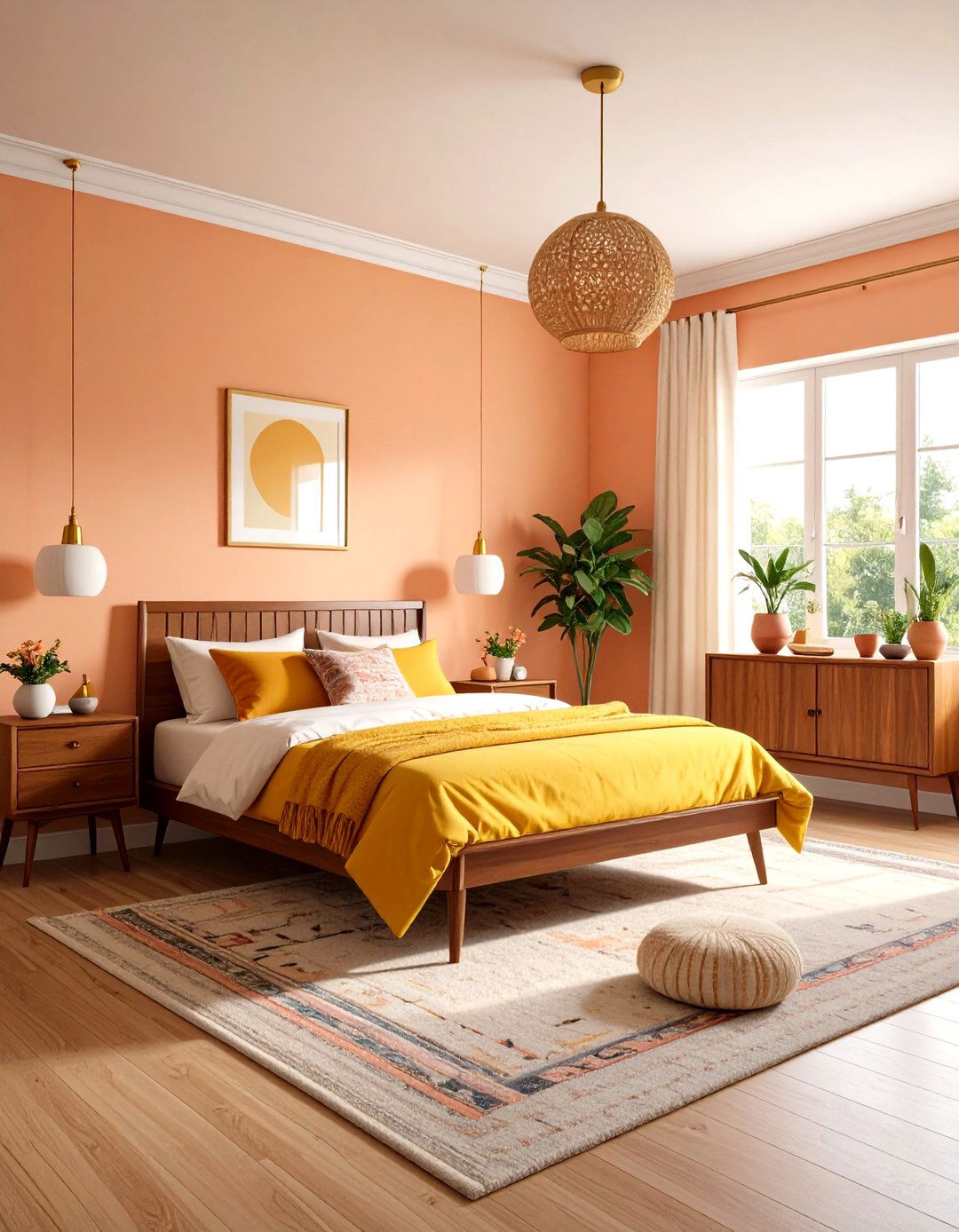 Peach and Mustard Retro Bedroom - 24 Peach Bedroom Ideas
