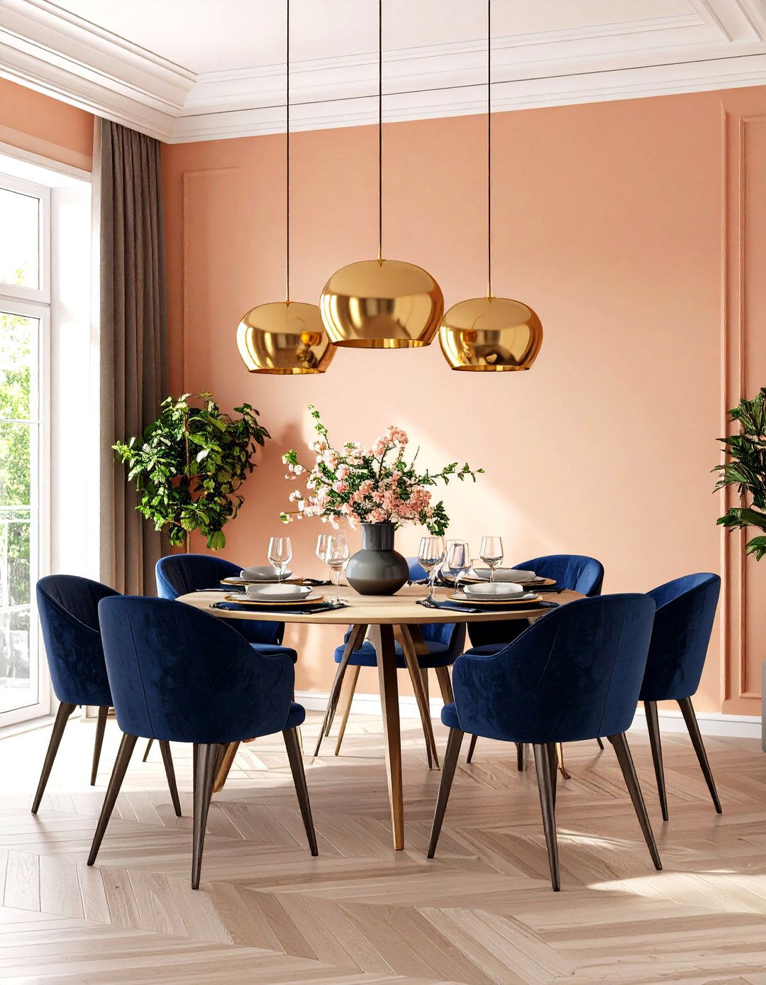 Peach and Navy Dining Room Drama - 24 Pastel Colour Ideas for Your Home
