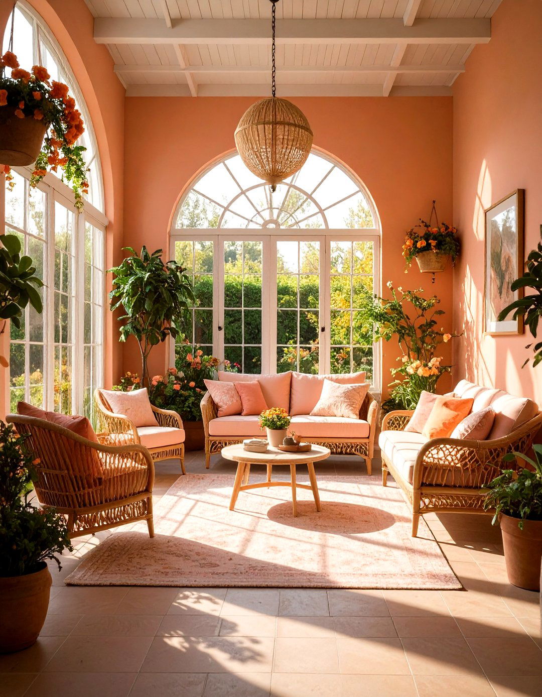 Peachy Pink Sunroom with Sunset Warmth - 24 Sunroom Color Ideas