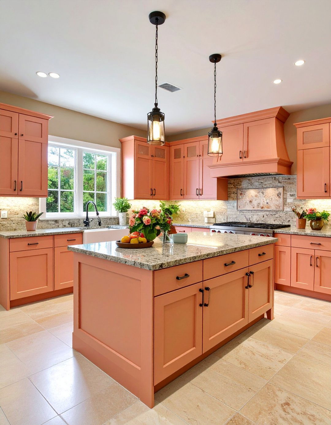 Peachy Pink Transitional Kitchen - 24 Pink Kitchen Ideas