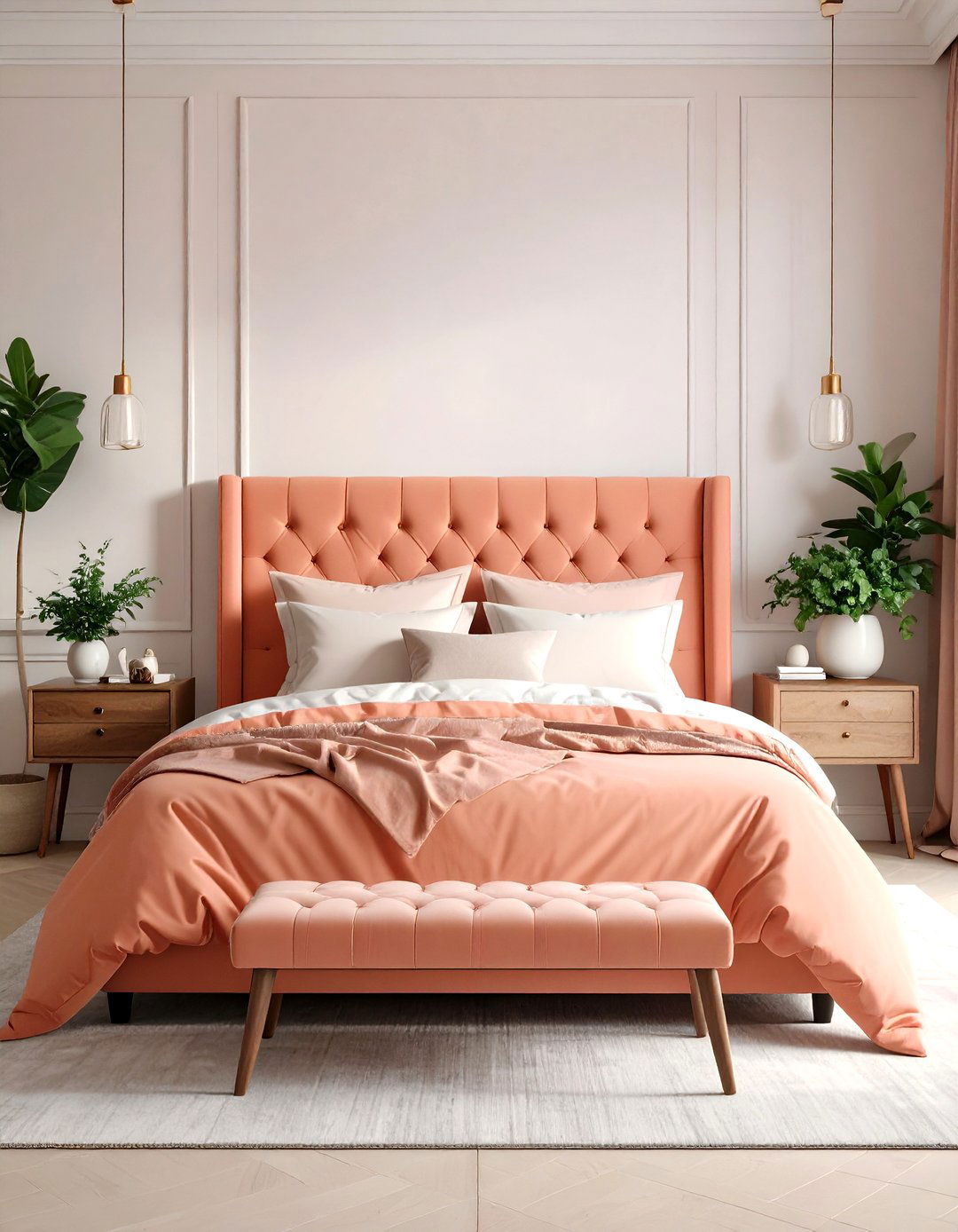 Peachy Pink Upholstered Bed Bedroom - 24 Pastel Bedroom Ideas