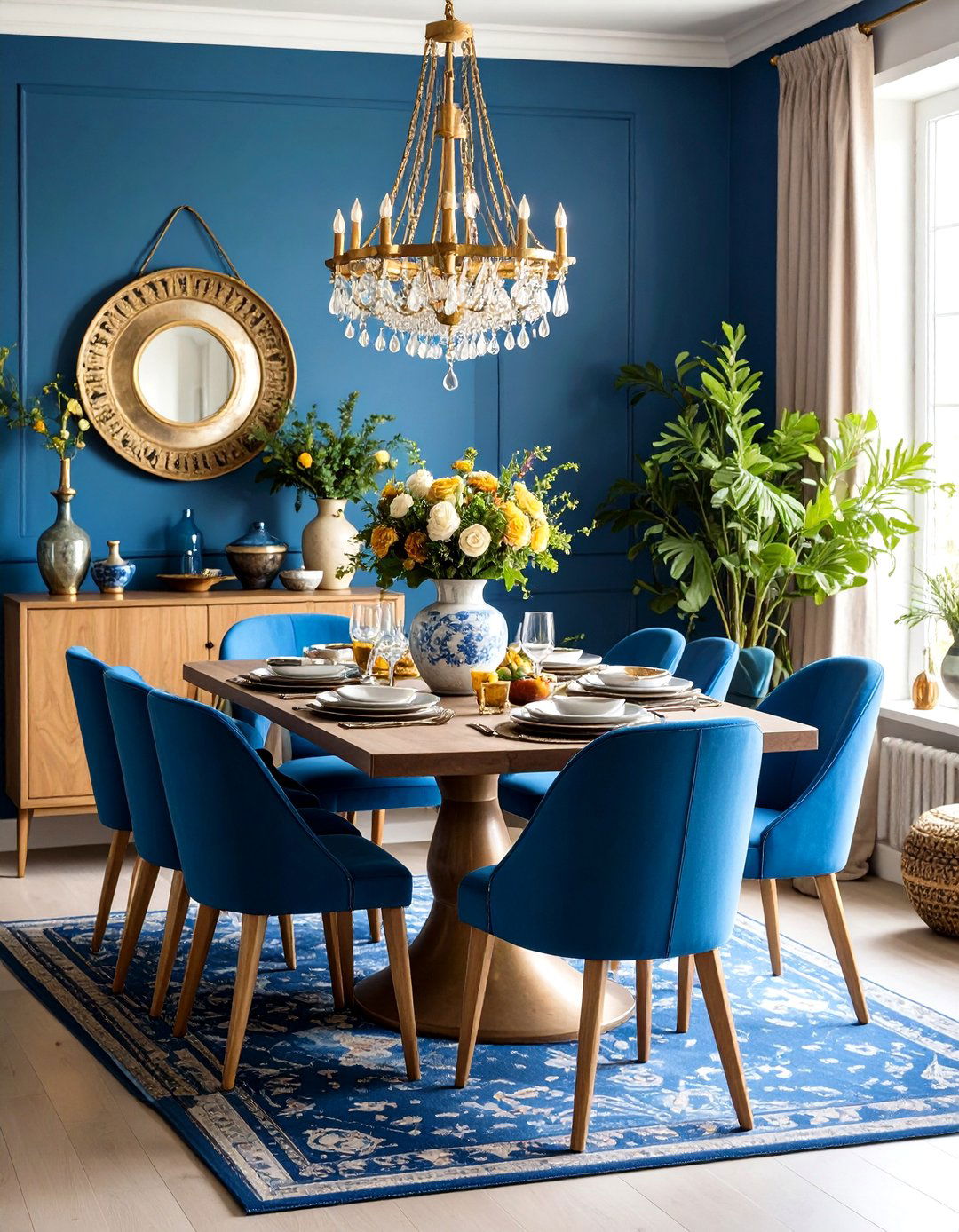 Peacock Blue Eclectic Dining Room - 24 Blue Dining Room Ideas