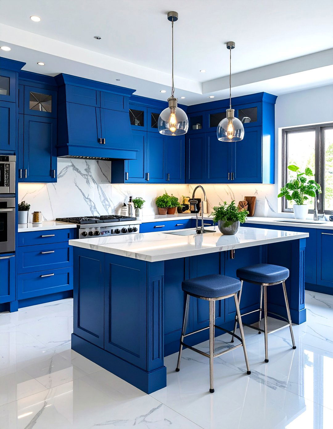 Peacock Blue Kitchen with Silver Details - 24 Colorful Kitchen Ideas