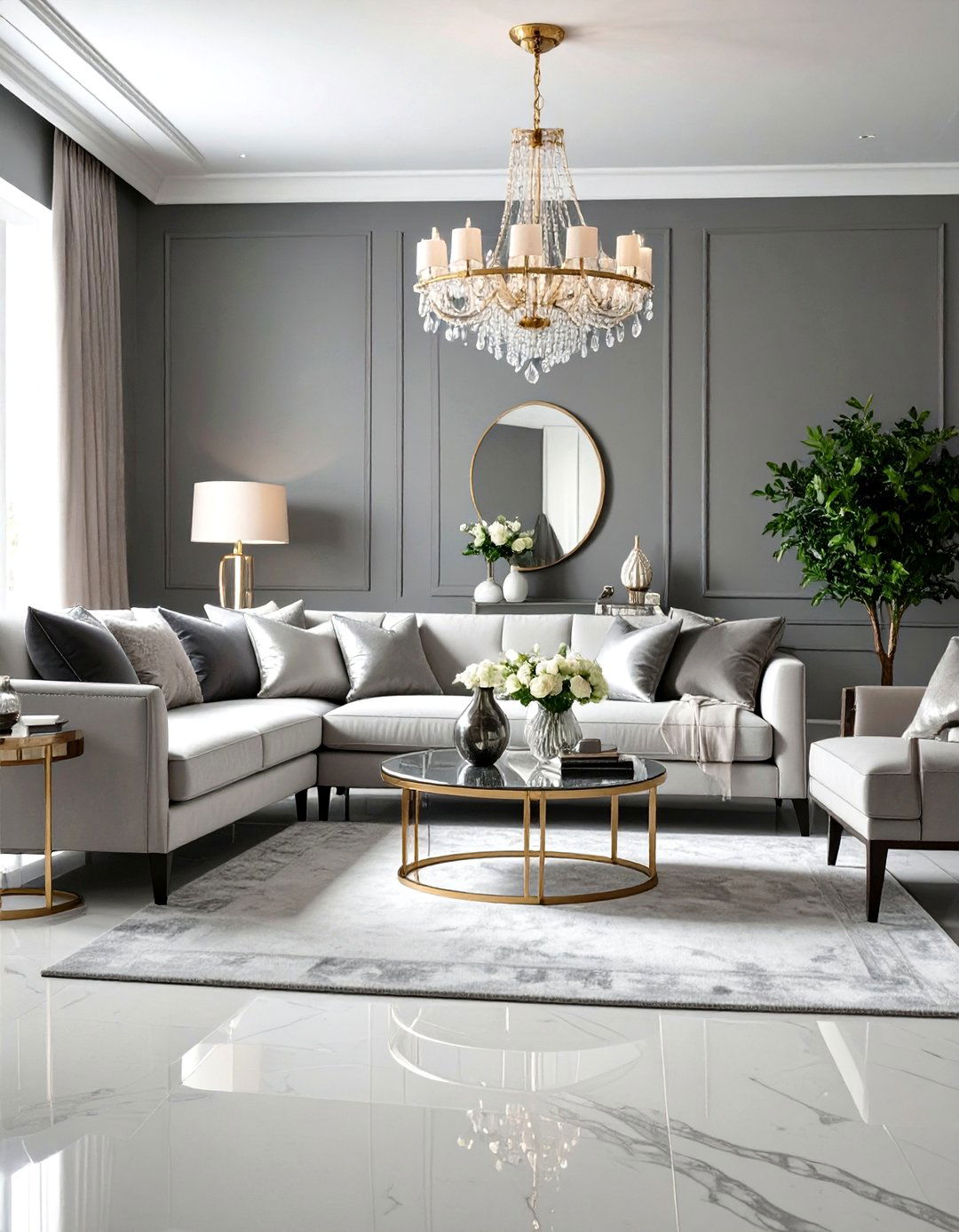 Pearl Gray Elegant Living Room - 24 Monochromatic Living Room Ideas