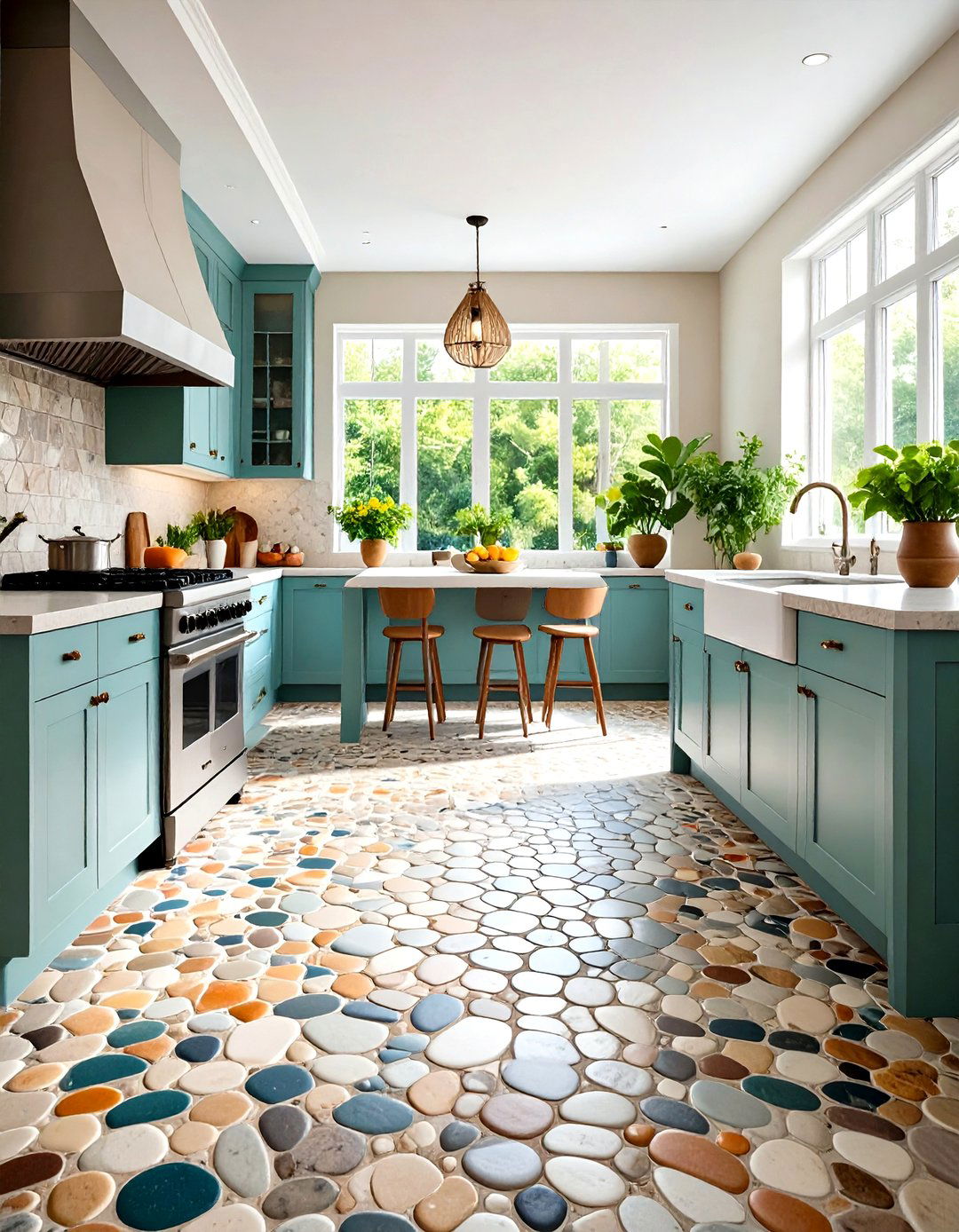 Pebble Kitchen Flooring - 24 Earthy Kitchen Ideas