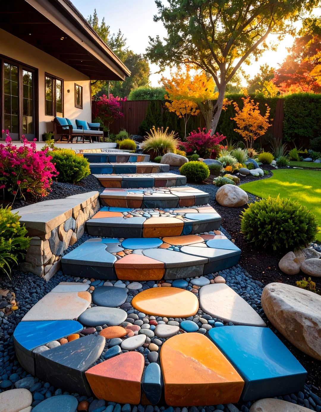 Pebble Mosaic Patio Steps - 24 Patio Steps Ideas