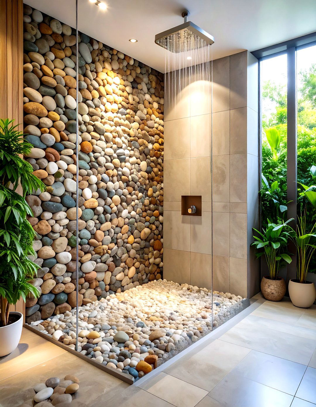 Pebble Stone Accent Walls - 24 Shower Wall Ideas