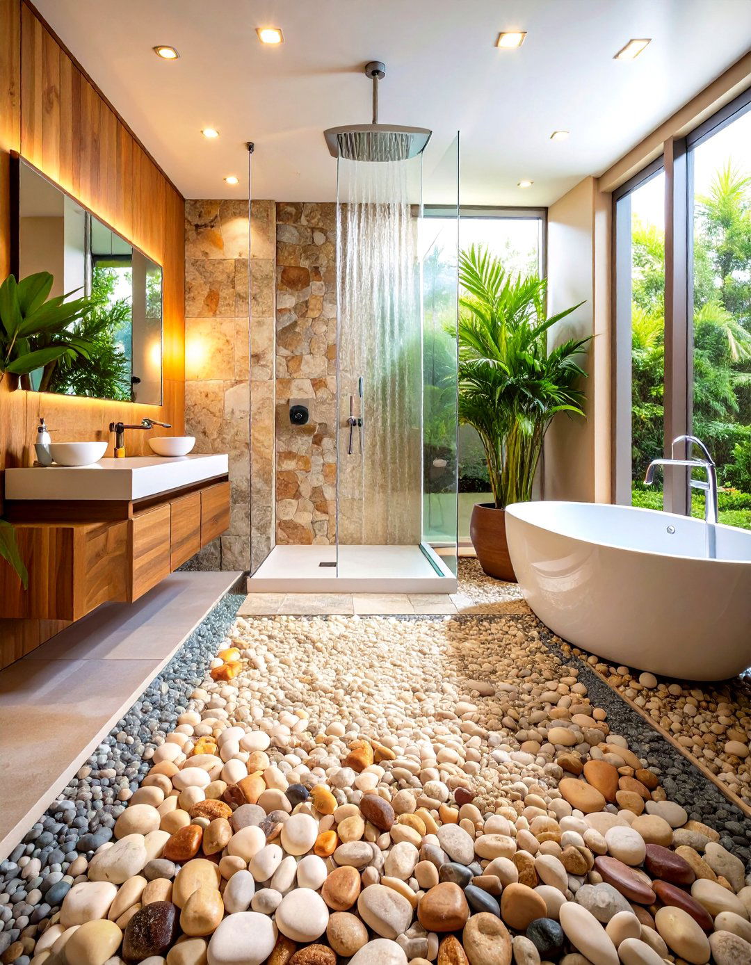 Pebble Stone Shower Floor Natural - 24 Small Bathroom Walk in Shower Ideas