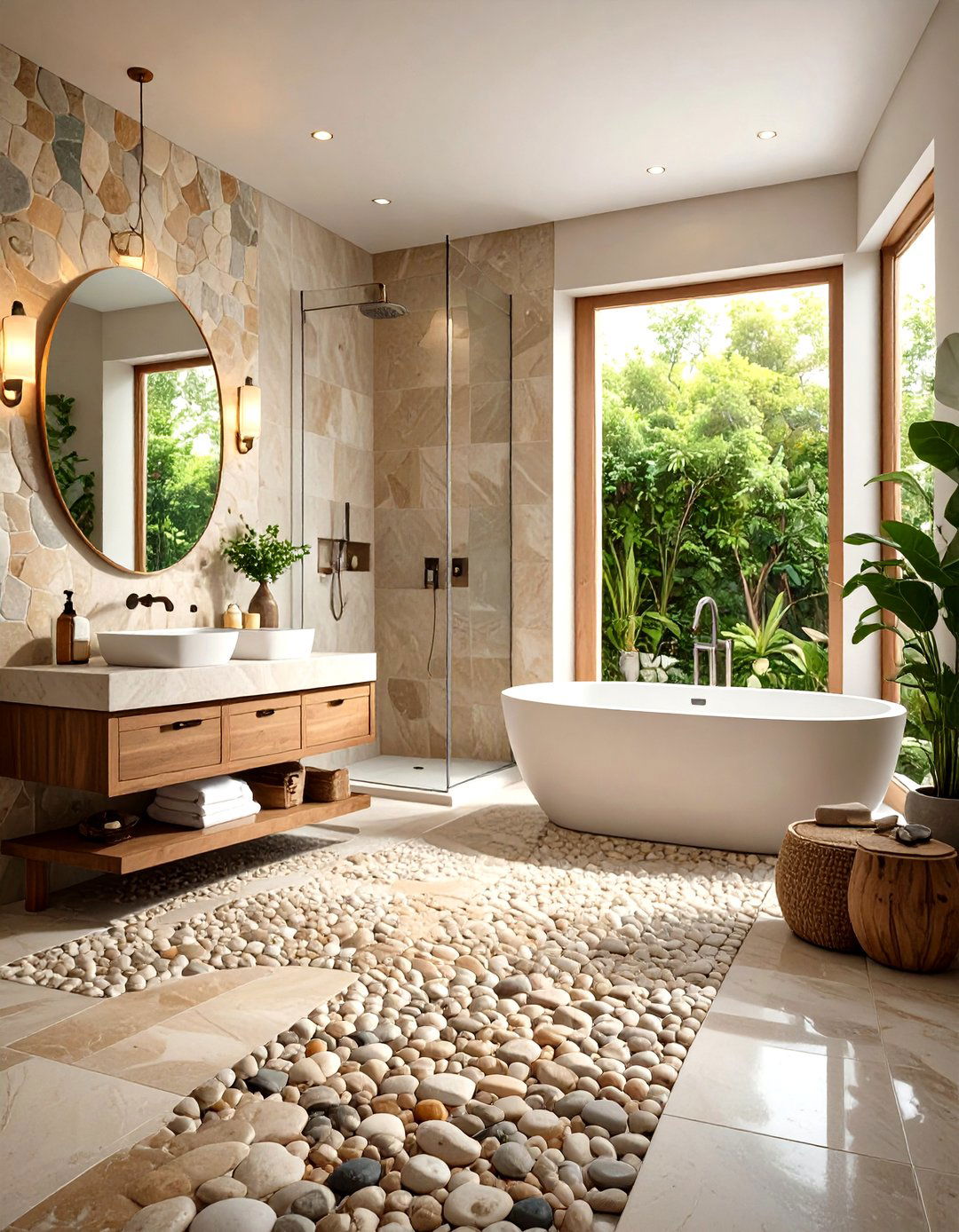 Pebble Tile Bathroom Texture Experience - 24 Natural Bathroom Ideas