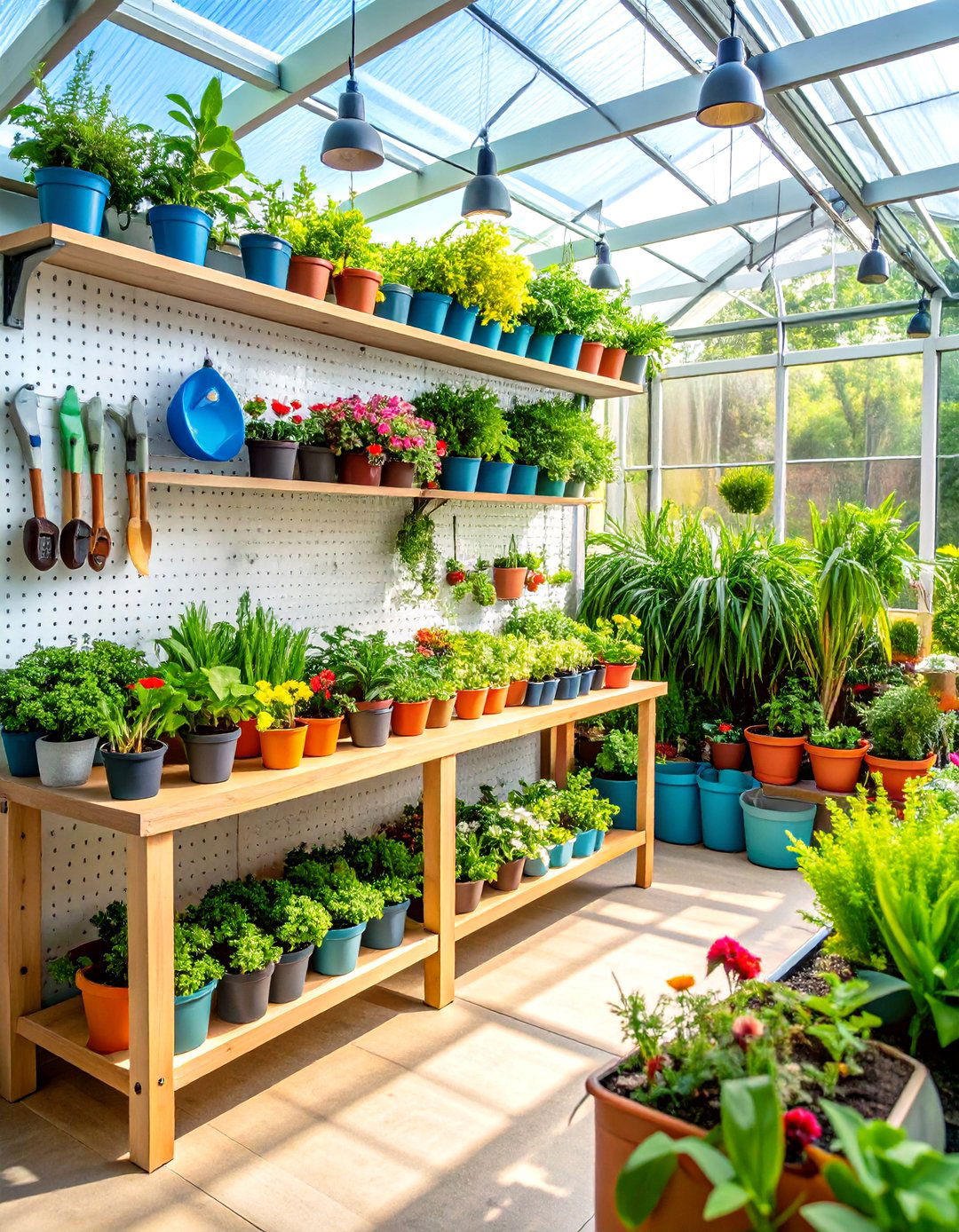 Pegboard Tool and Plant Organization - 24 Greenhouse Shelving Ideas