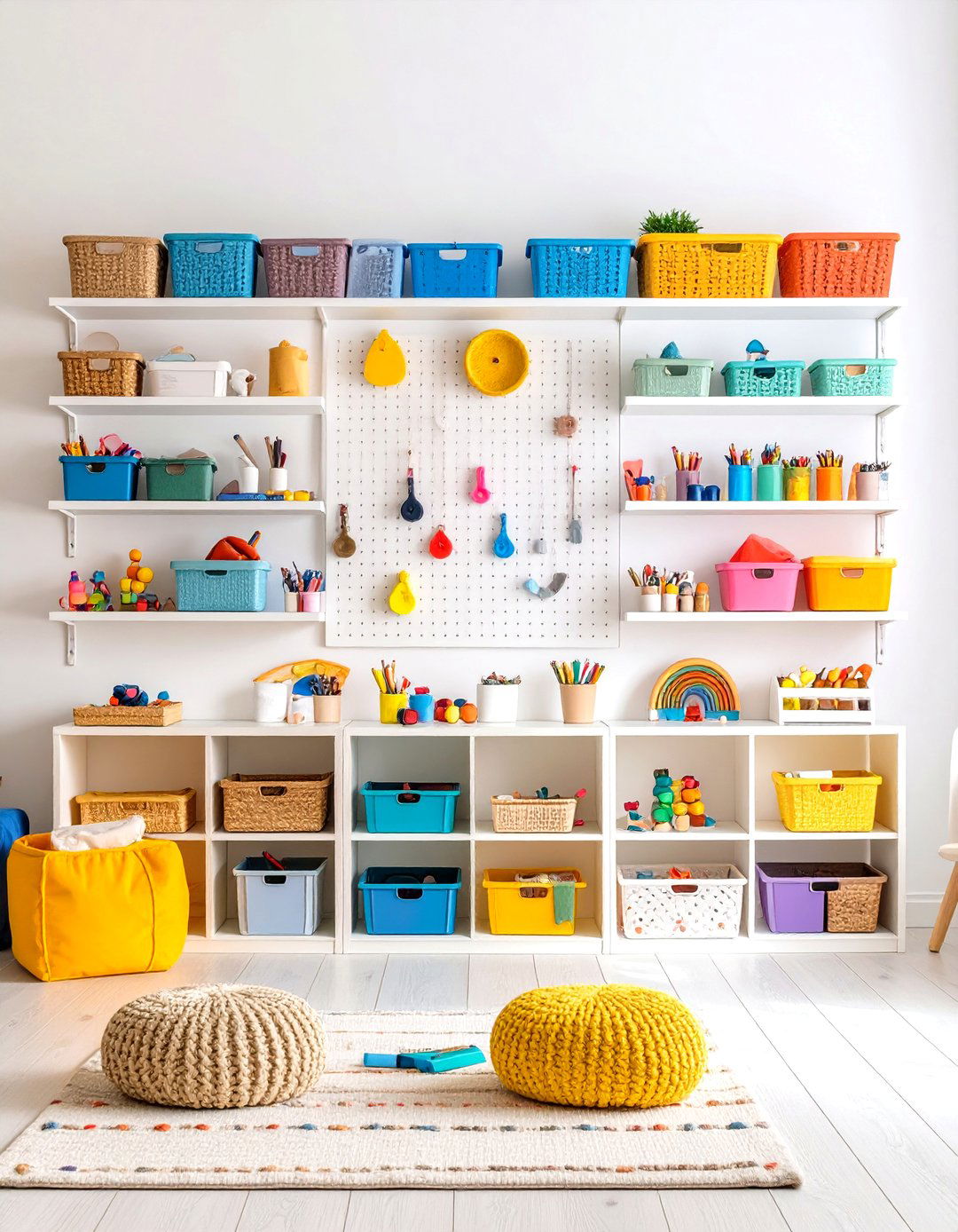 Pegboard Wall Storage - 24 Living Room Toy Storage Ideas