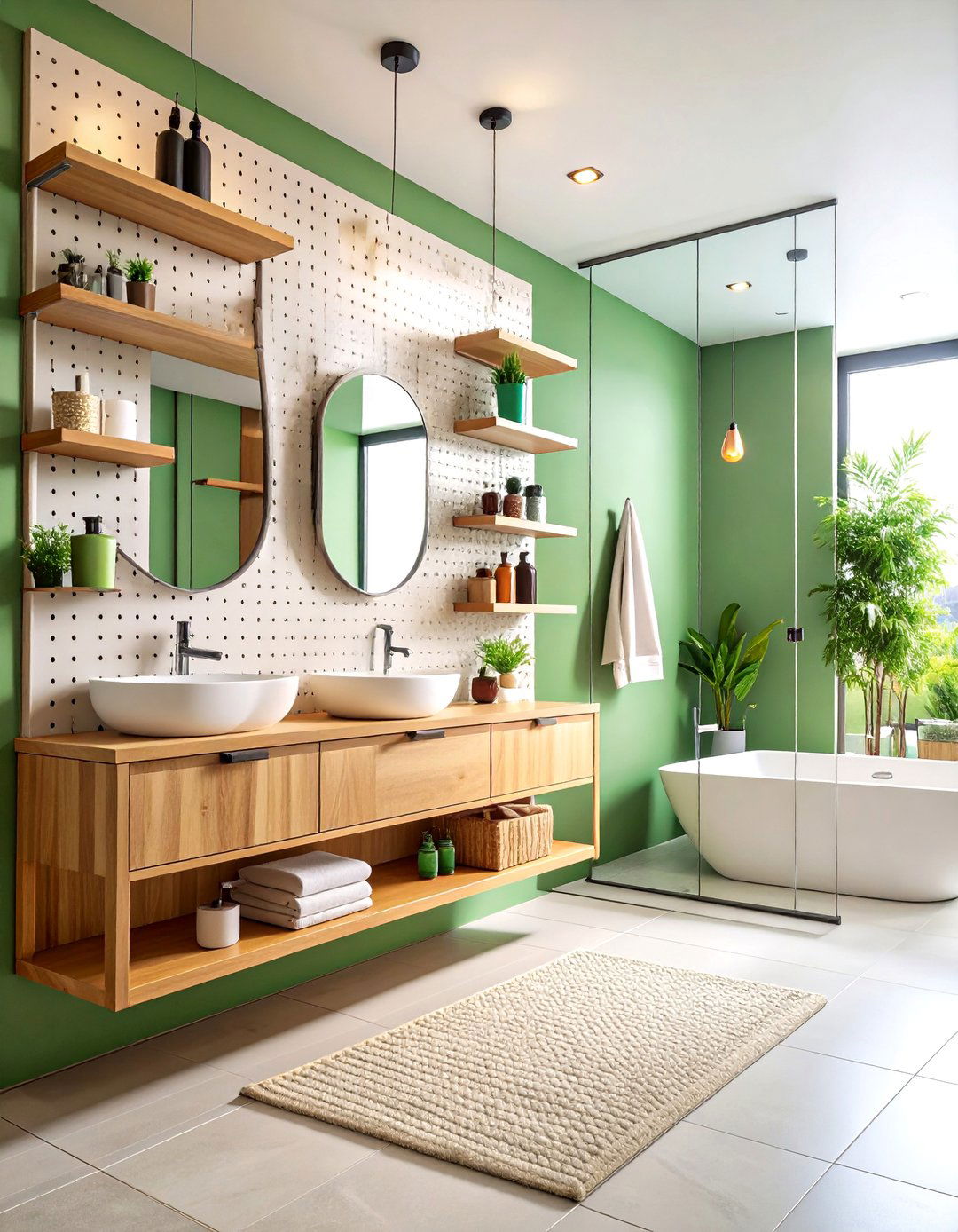 Pegboard Wall System with Customizable Hooks - 24 Bathroom Organization Ideas