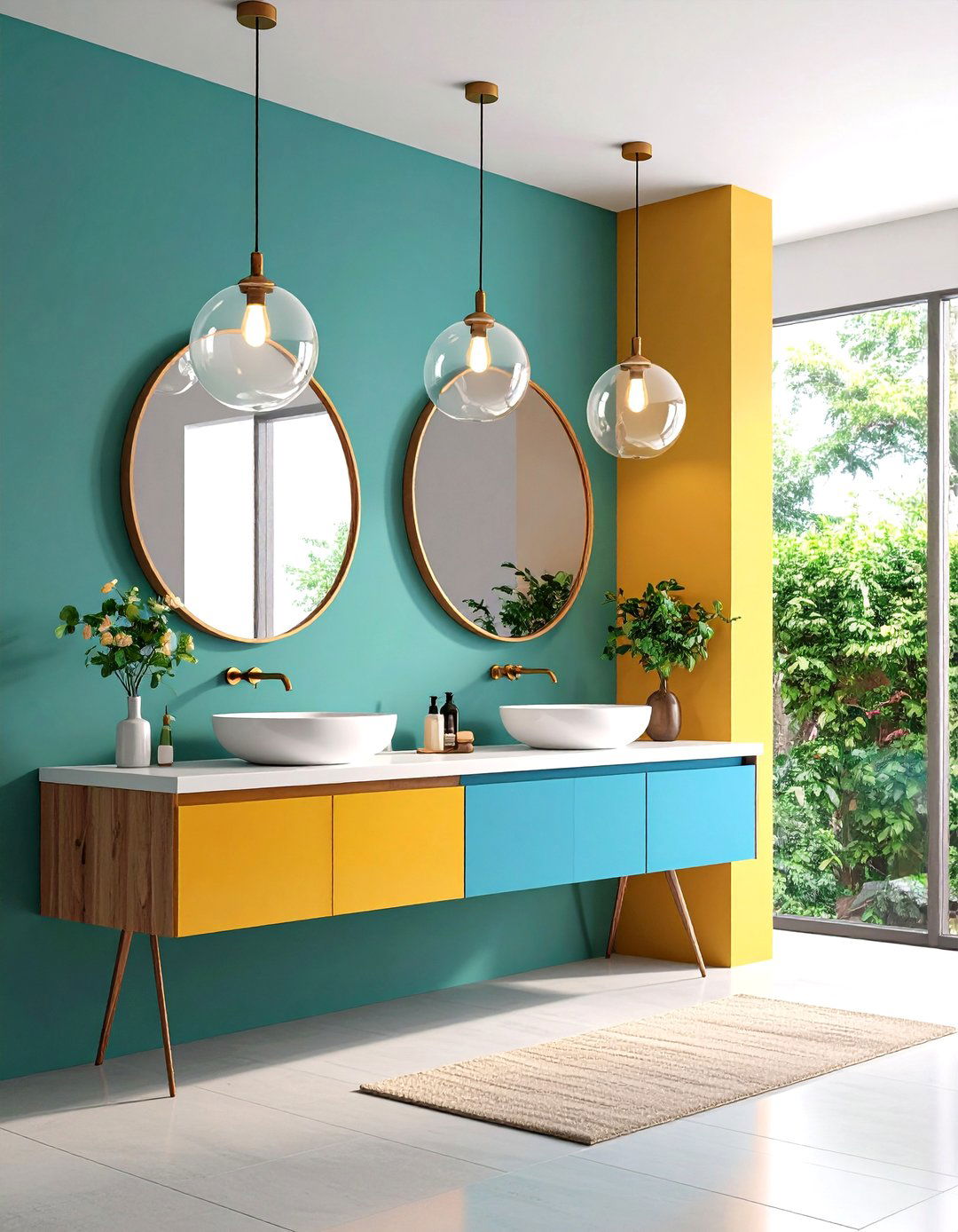 Pendant Light Cluster Above Floating Vanity - 24 Small Bathroom Lighting Ideas
