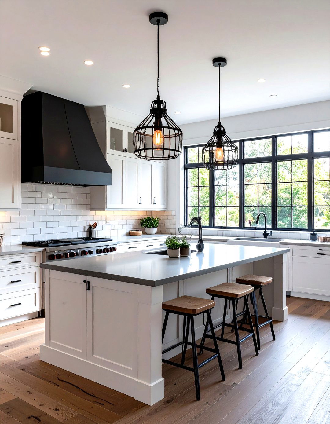 Pendant Light Focal Kitchen - 24 White Farmhouse Kitchen Ideas