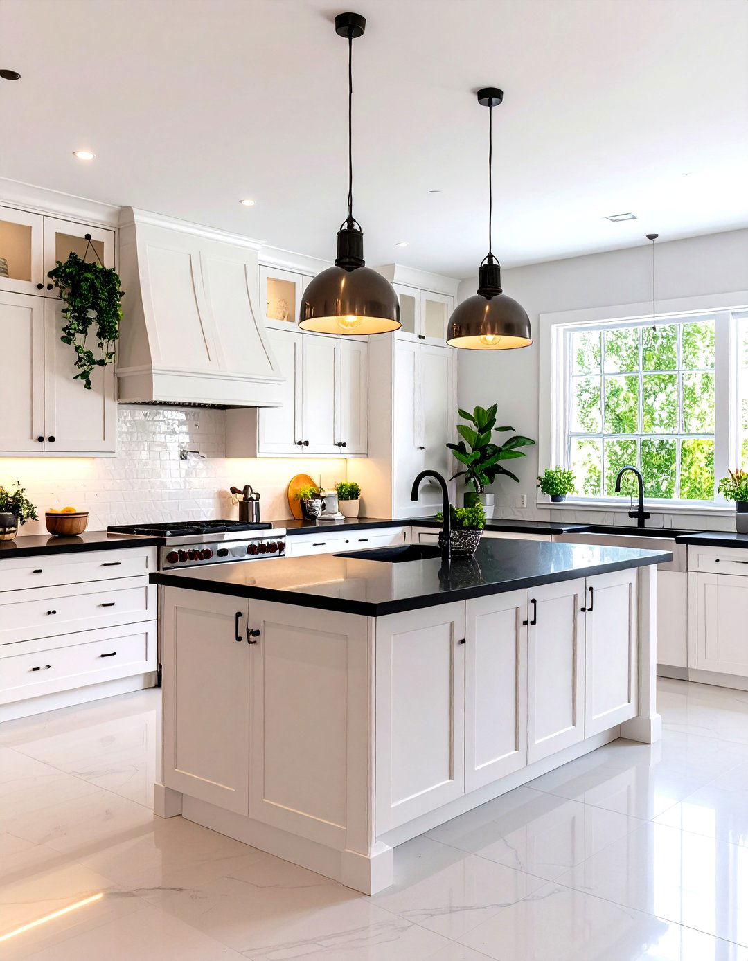 Pendant Lighting Design Impact - 24 Kitchen With White Cabinets and Black Countertops Ideas