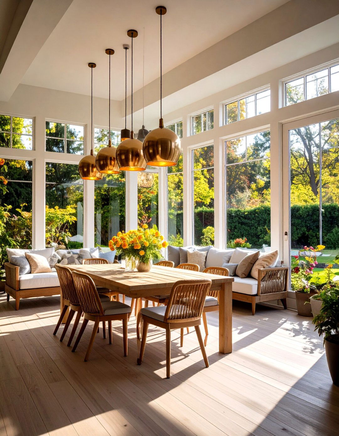 Pendant Lighting Feature Sunroom - 24 Mid-century Modern Sunroom Ideas