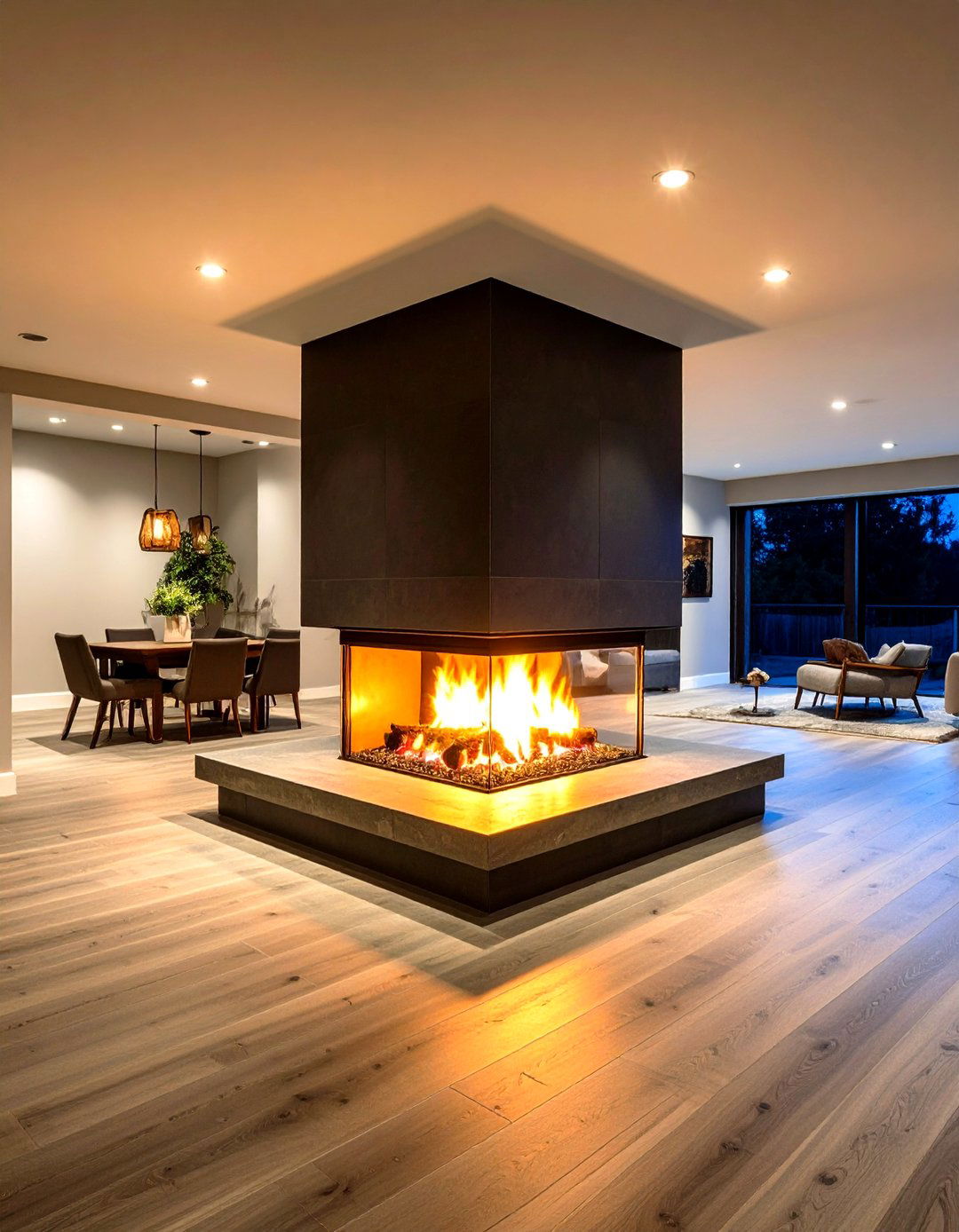 Peninsula Fireplace Room Connector - 24 Basement Fireplace Ideas