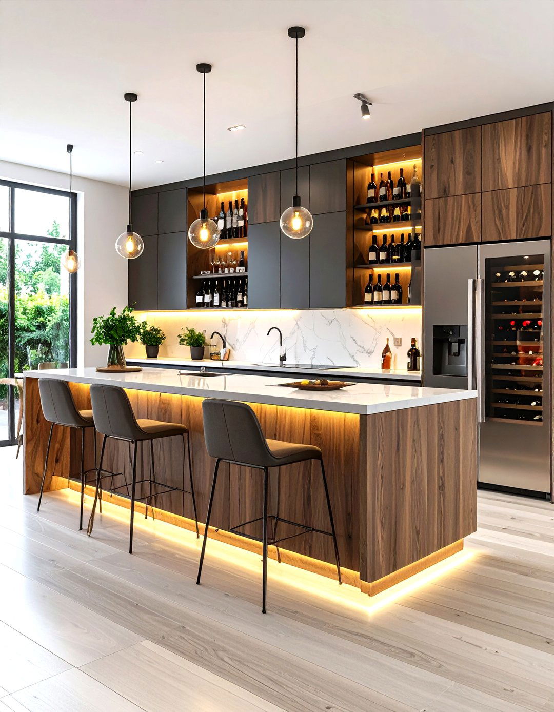 Peninsula with Built in Wine Storage and Bar - 24 Kitchen Peninsula Ideas