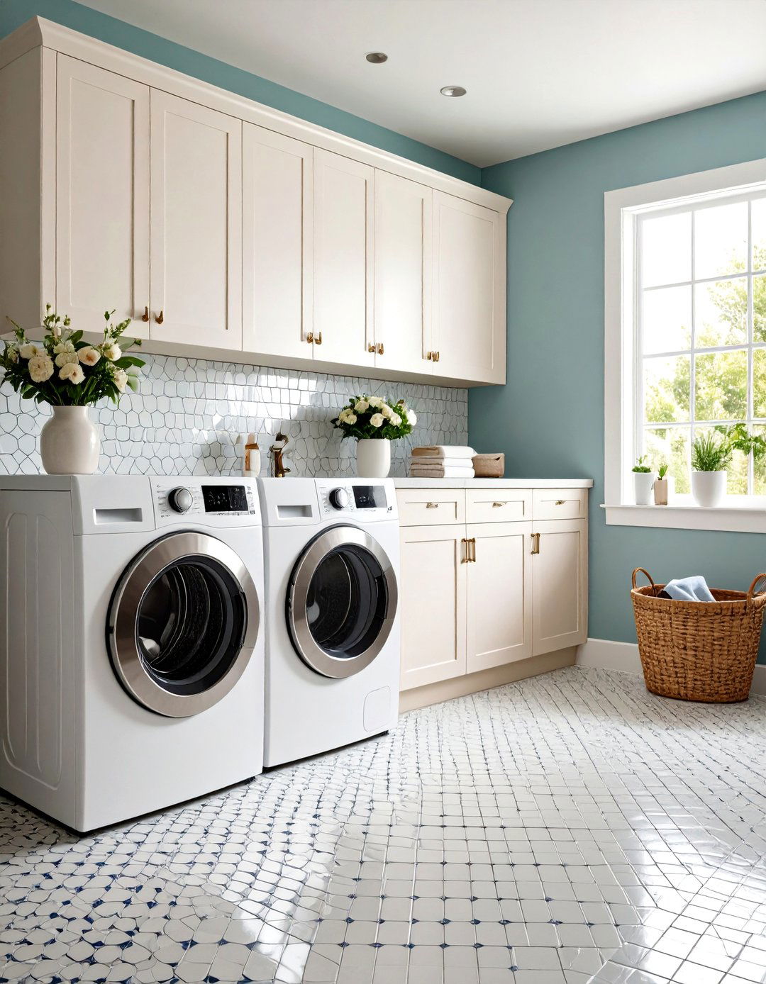 Penny Round Mosaic Tiles - 24 Laundry Room Floor Ideas