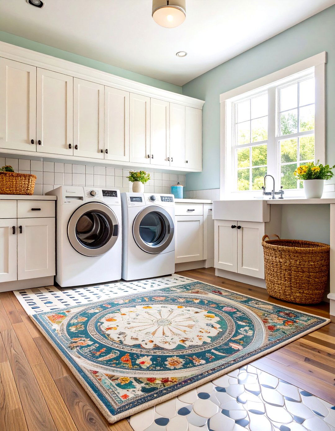 Penny Tile Floor Laundry Room - 24 Farmhouse Laundry Room Ideas