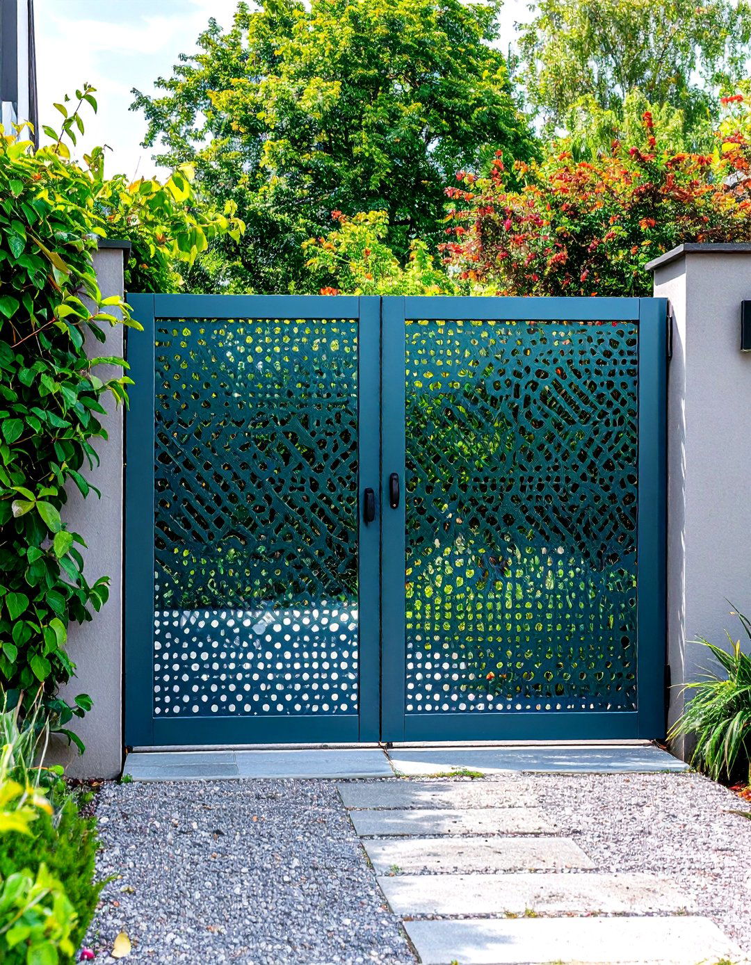 Perforated Metal Contemporary Screen Gates - 24 Metal Garden Gate Ideas
