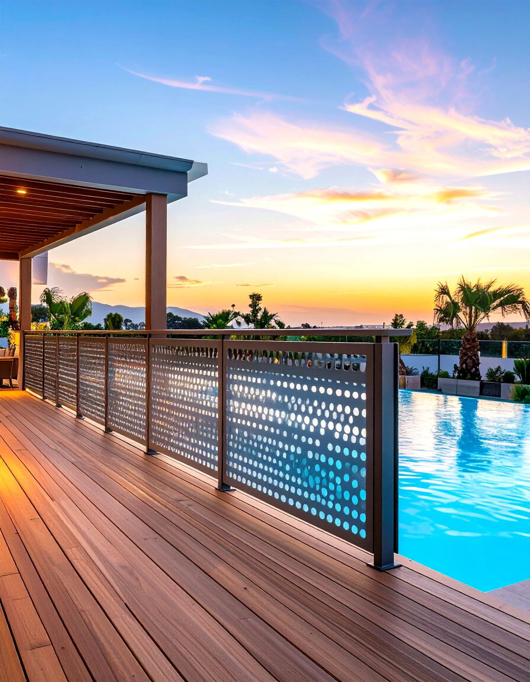 Perforated Metal Pool Deck Railings - 24 Pool Deck Railing Ideas