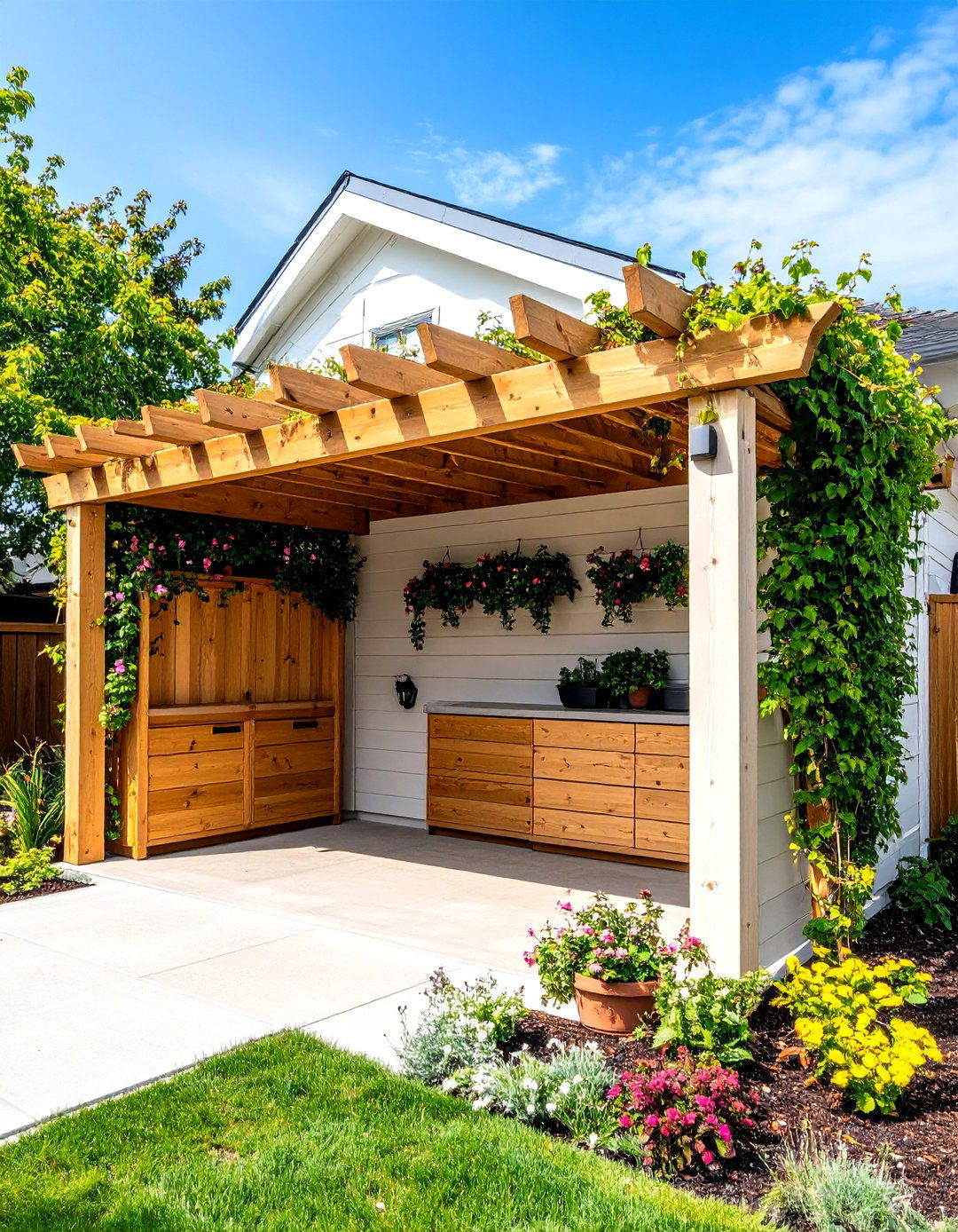Pergola Attached Storage Bay - 24 Garbage Can Storage Ideas