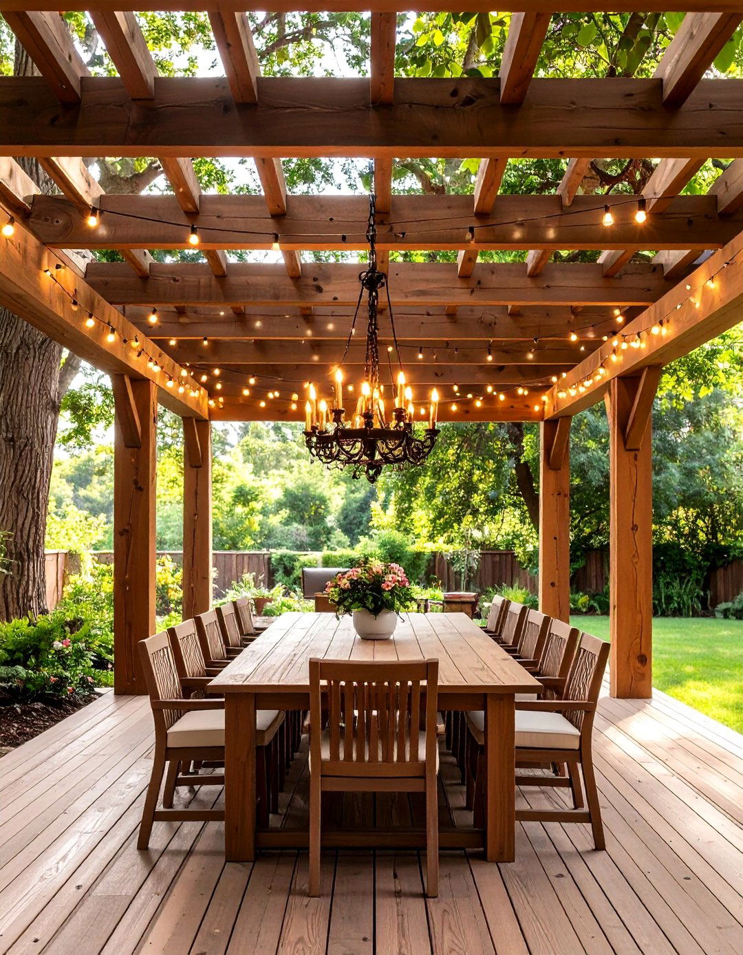 Pergola Chandelier Statement Lighting - 24 Backyard Lighting Ideas