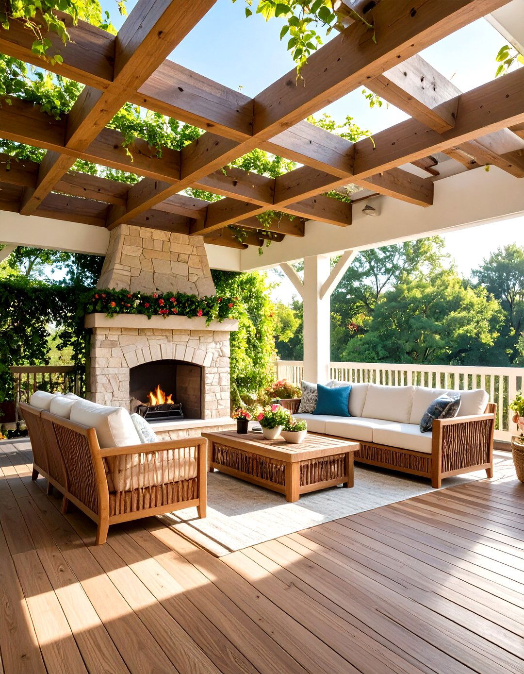 Pergola Covered Deck Fireplace Design - 24 Covered Deck With Fireplace Ideas
