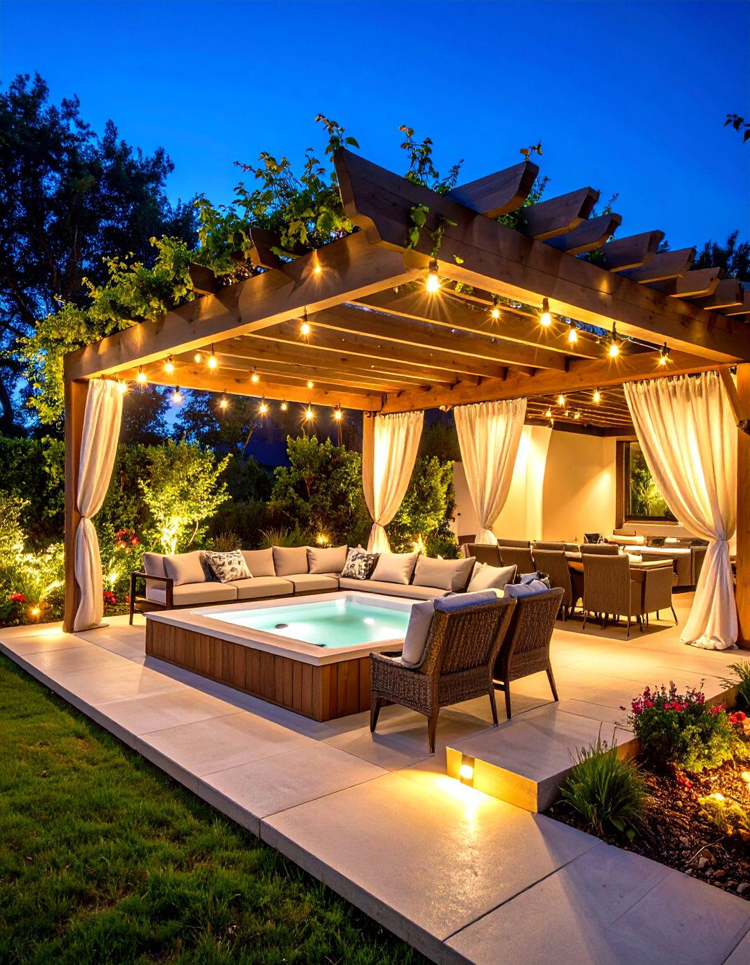 Pergola Covered Hot Tub Outdoor Room - 24 Hot Tub Landscaping Ideas