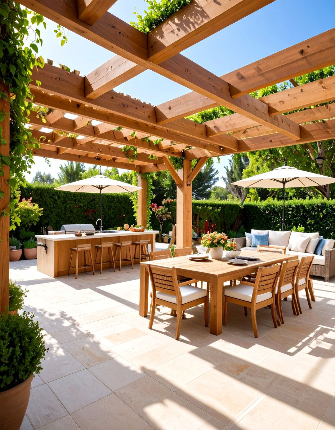 Pergola Covered Outdoor Living Spaces - 24 Mediterranean House Exterior Ideas