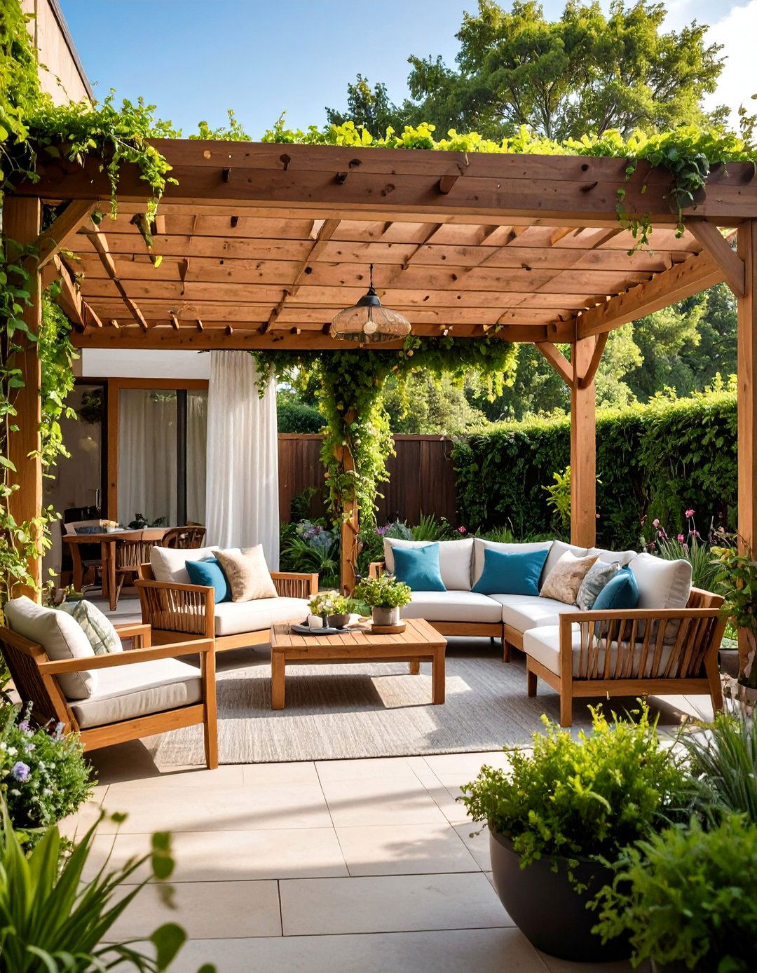 Pergola Covered Outdoor Room with Defined Walls - 24 Backyard Patio Ideas