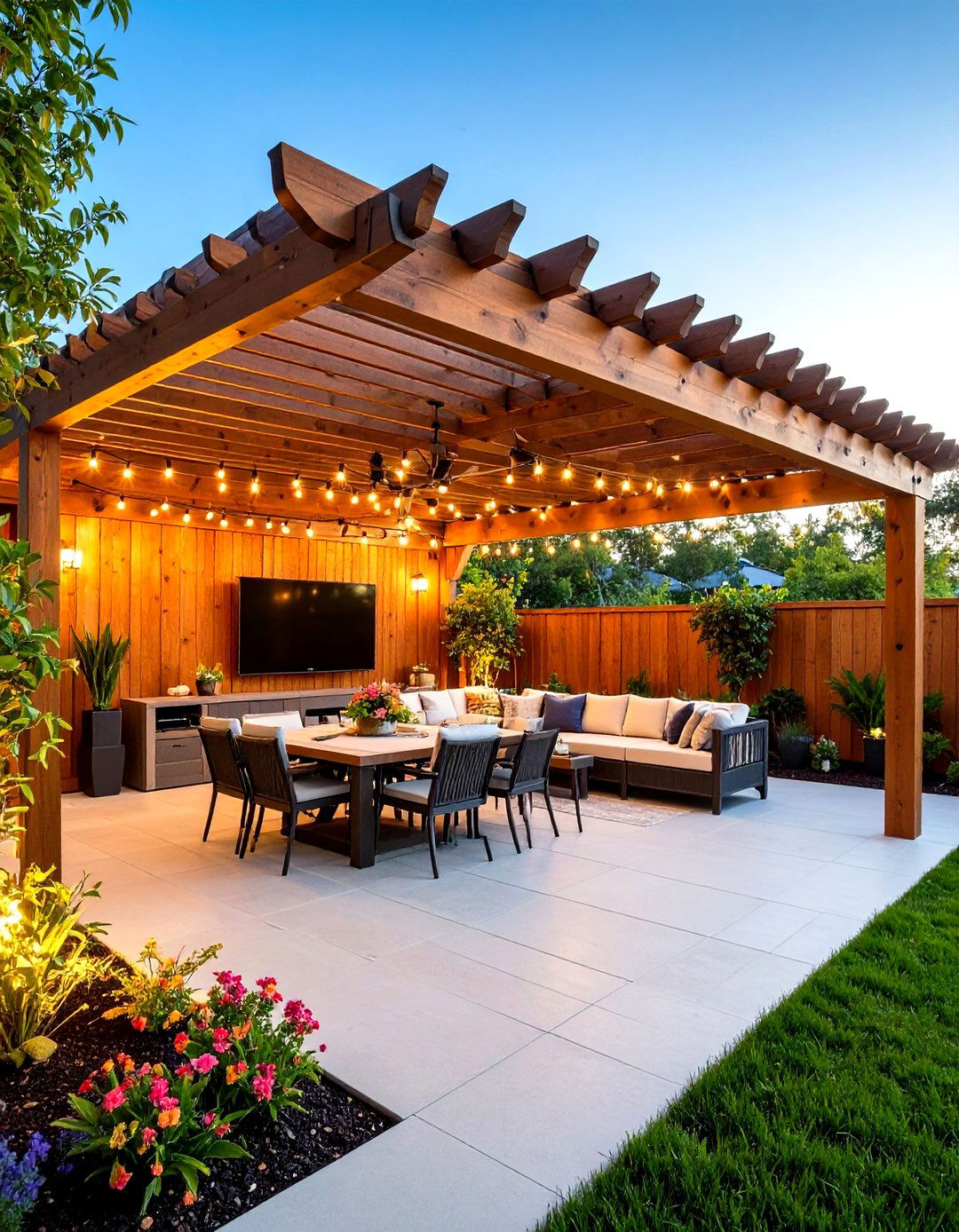 Pergola Covered Outdoor TV Entertainment - 24 Outdoor Tv Ideas