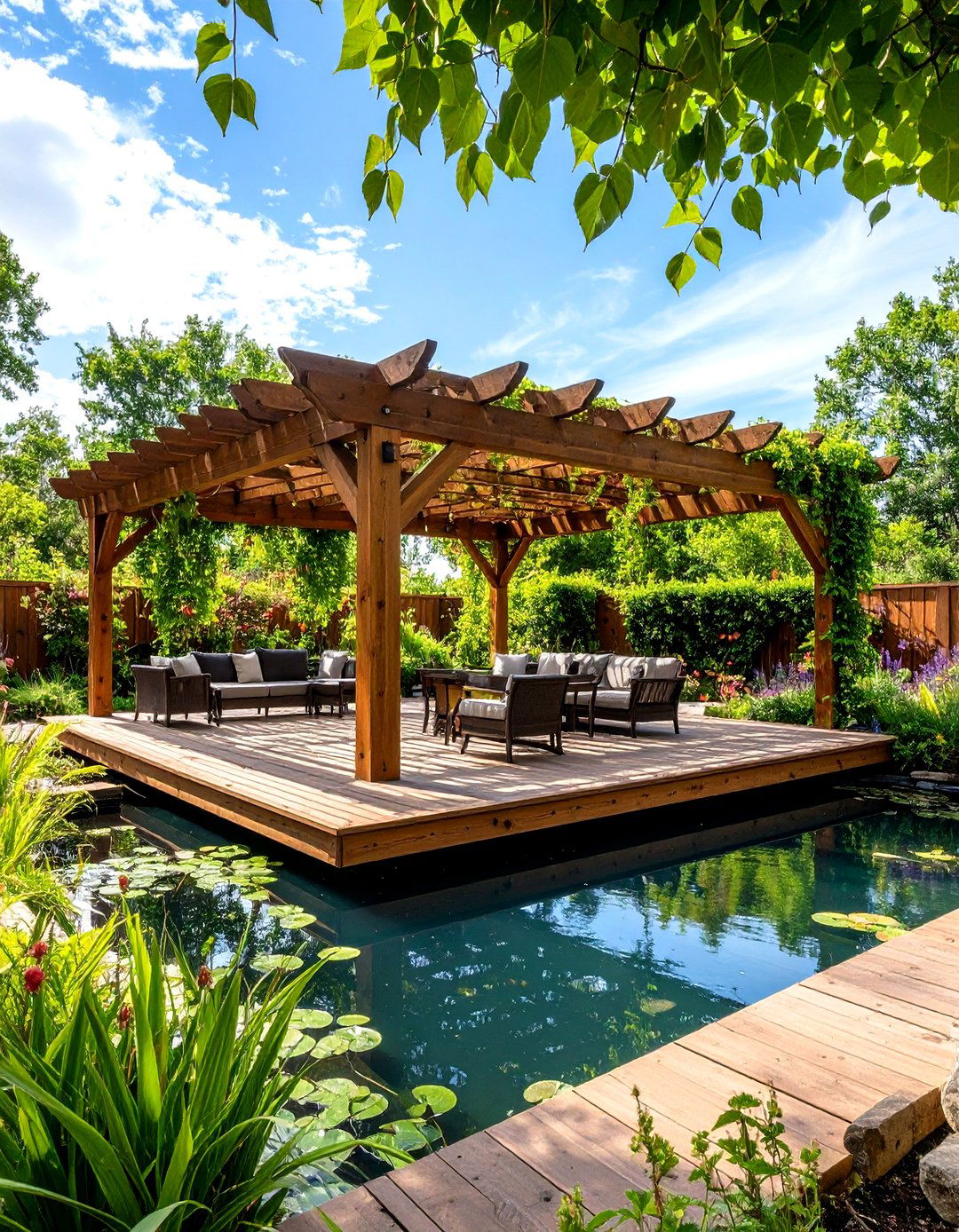 Pergola Covered Pond - 24 Fish Pond Ideas