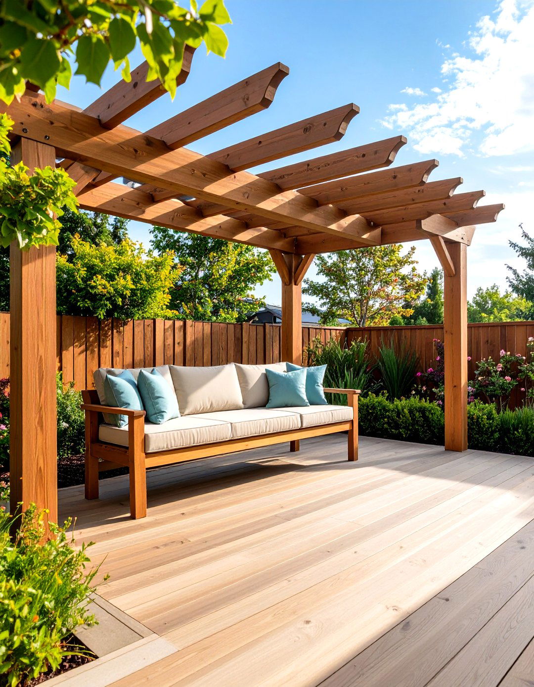 Pergola Integrated Deck Bench - 24 Built-in Deck Bench Ideas and Designs