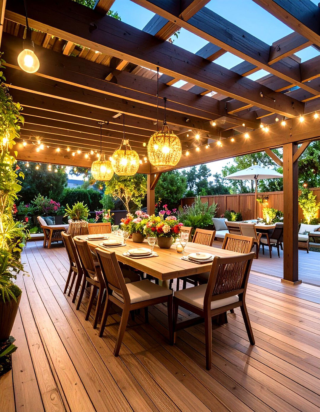 Pergola Integrated Dining Area - 24 Deck Furniture Ideas