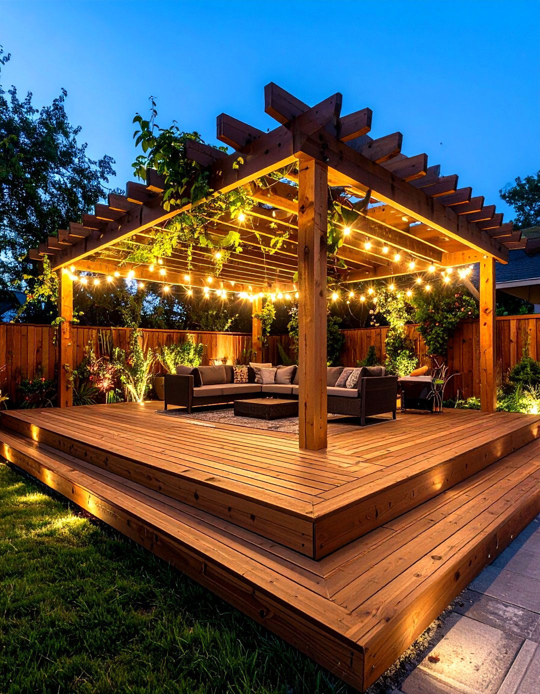 Pergola Integrated Floating Deck Design - 24 Floating Deck Ideas